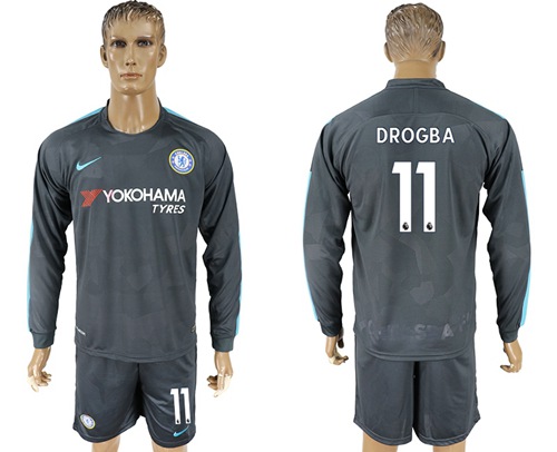 Chelsea #11 Drogba Sec Away Long Sleeves Soccer Club Jersey